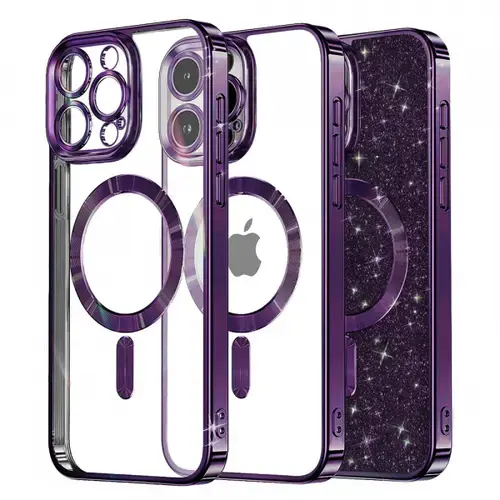 Husa MagSafe pentru Apple iPhone 13 Pro, Techsuit, Luxury Glitter, Mov Inchis
