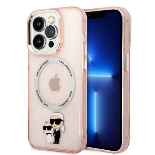 Husa MagSafe pentru Apple iPhone 14 Pro, Karl Lagerfeld, Ikonik Karl & Choupette, Roz