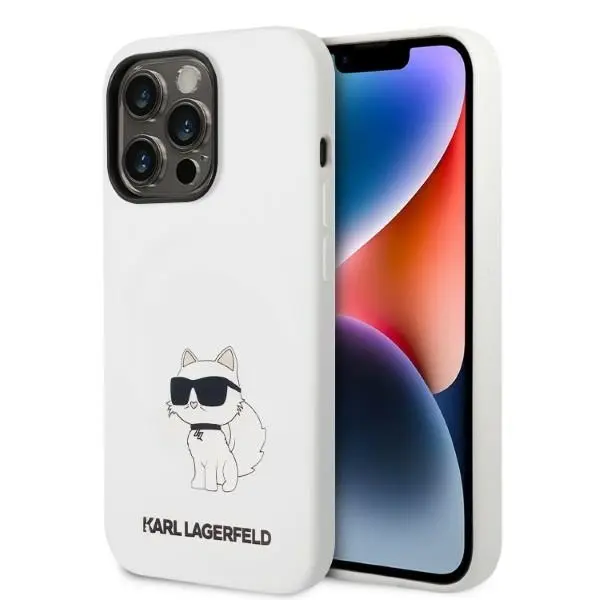 Husa MagSafe pentru Apple iPhone 14 Pro, Karl Lagerfeld, Silicone Choupette, Alba