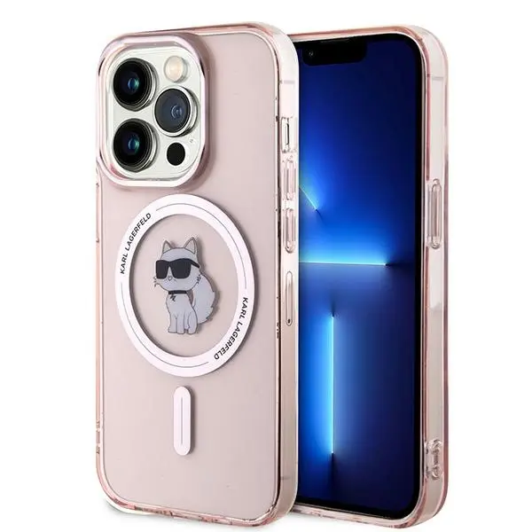 Husa MagSafe pentru Apple iPhone 14 Pro Max, Karl Lagerfeld, IML Choupette, Roz