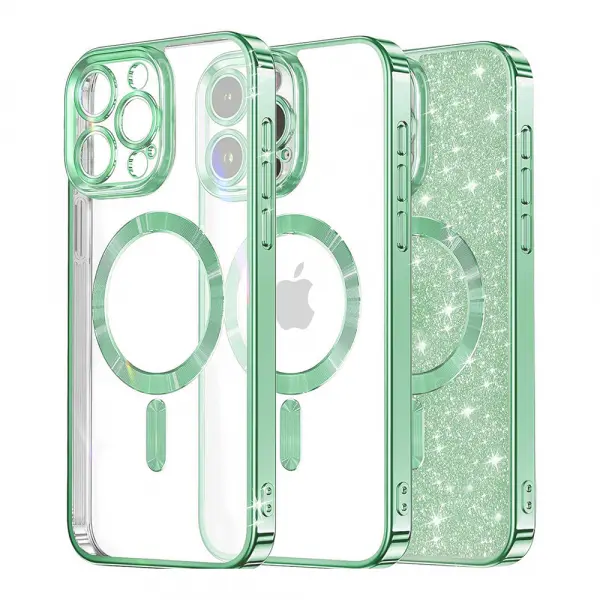 Husa MagSafe pentru Apple iPhone 14 Pro Max, Techsuit, Luxury Glitter, Verde Deschis