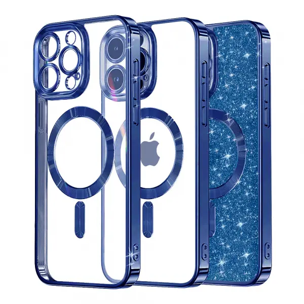 Husa MagSafe pentru Apple iPhone 14 Pro Max, Techsuit, Luxury Glitter, Albastra Inchis