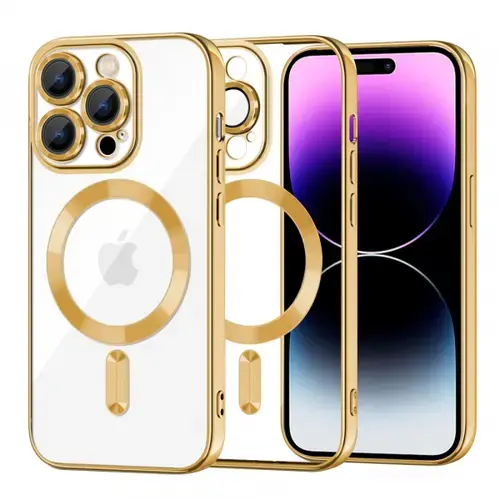 Husa MagSafe pentru Apple iPhone 14 Pro Max, Techsuit, Luxury Crystal, Aurie