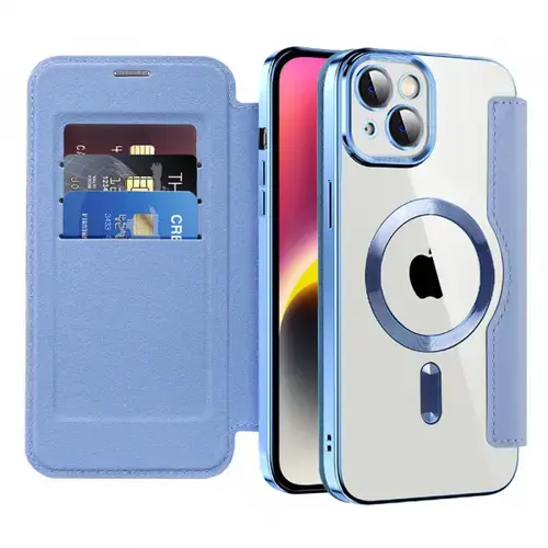 Husa MagSafe pentru Apple iPhone 14, Techsuit, SmartMag Book, Bleu