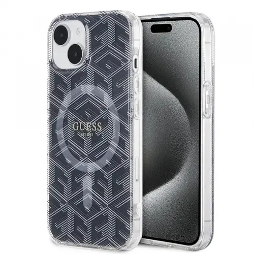 Husa MagSafe pentru Apple iPhone 15, Guess, IML Gcube, Neagra