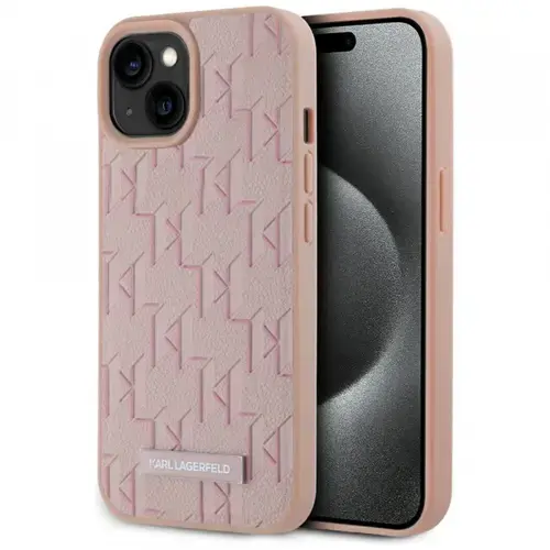 Husa MagSafe pentru Apple iPhone 15, Karl Lagerfeld, Hot Stamp, Roz