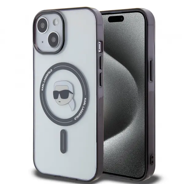 Husa MagSafe pentru Apple iPhone 15, Karl Lagerfeld, IML Karl's Head, Transparenta