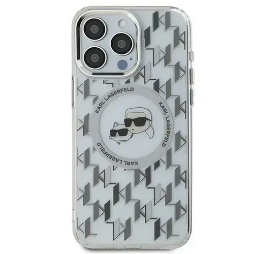 Husa MagSafe pentru Apple iPhone 15, Karl Lagerfeld, IML Monogram Karl & Choupette's Heads, Transparenta