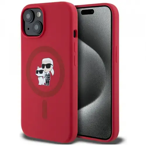 Husa MagSafe pentru Apple iPhone 15, Karl Lagerfeld, Silicone Karl & Choupette, Rosie