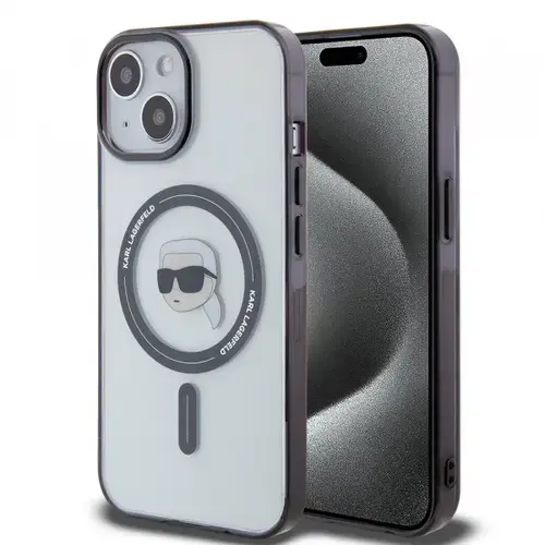 Husa MagSafe pentru Apple iPhone 15 Plus, Karl Lagerfeld, IML Karl's Head, Transparenta