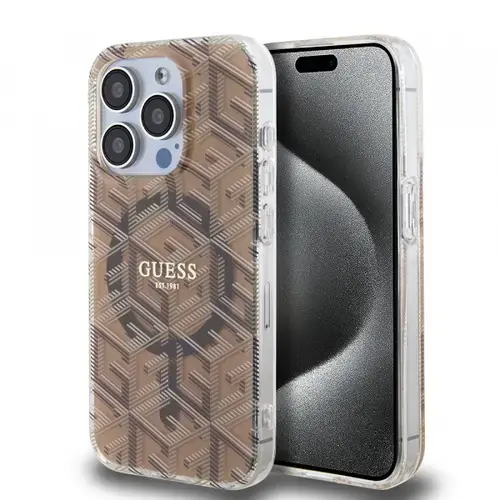Husa MagSafe pentru Apple iPhone 15 Pro, Guess, IML Gcube, Maro