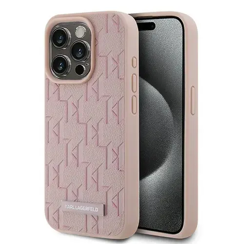 Husa MagSafe pentru Apple iPhone 15 Pro, Karl Lagerfeld, Monogram Metal Logo, Roz