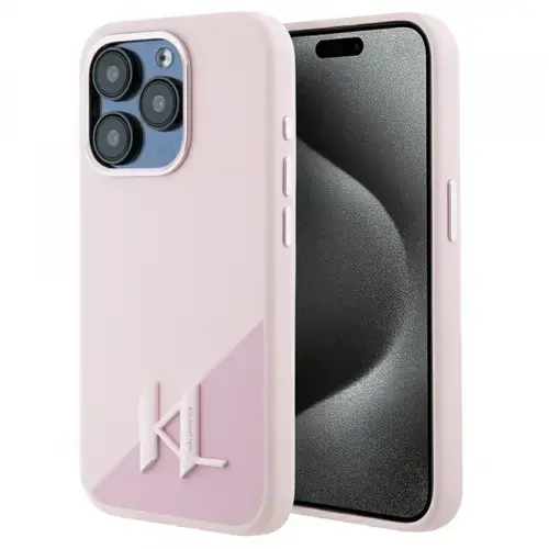 Husa MagSafe pentru Apple iPhone 15 Pro Max, Karl Lagerfeld, Silicone Shadow Metal Initial, Roz