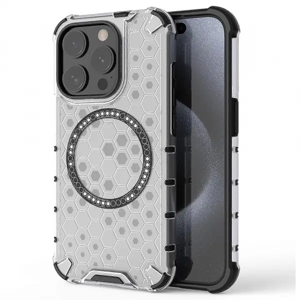 Husa MagSafe pentru Apple iPhone 15 Pro Max, Techsuit, HoneyComb Shield, Alba