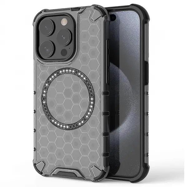 Husa MagSafe pentru Apple iPhone 15 Pro Max, Techsuit, HoneyComb Shield, Neagra