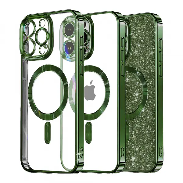 Husa MagSafe pentru Apple iPhone 15 Pro Max, Techsuit, Luxury Glitter, Verde Inchis