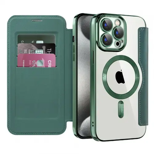 Husa MagSafe pentru Apple iPhone 15 Pro Max, Techsuit, SmartMag Book, Verde