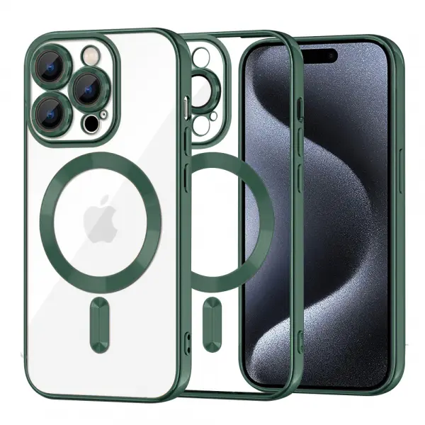 Husa MagSafe pentru Apple iPhone 15 Pro, Techsuit, Luxury Crystal, Verde Inchis