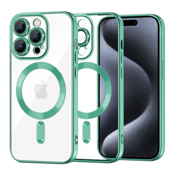 Husa MagSafe pentru Apple iPhone 15 Pro, Techsuit, Luxury Crystal, Verde Deschis