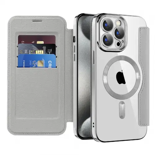Husa MagSafe pentru Apple iPhone 15 Pro, Techsuit, SmartMag Book, Gri