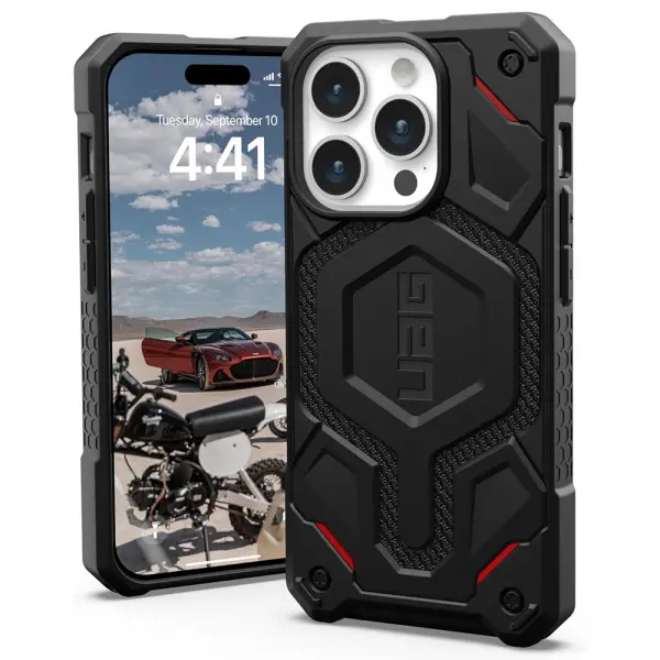 Husa MagSafe pentru Apple iPhone 15 Pro, Urban Armor Gear, Monarch Pro Kevlar, Neagra