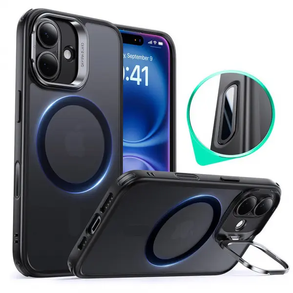 Husa MagSafe pentru Apple iPhone 16, ESR, Classic Hybrid Kickstand Slide, Neagra Satinata