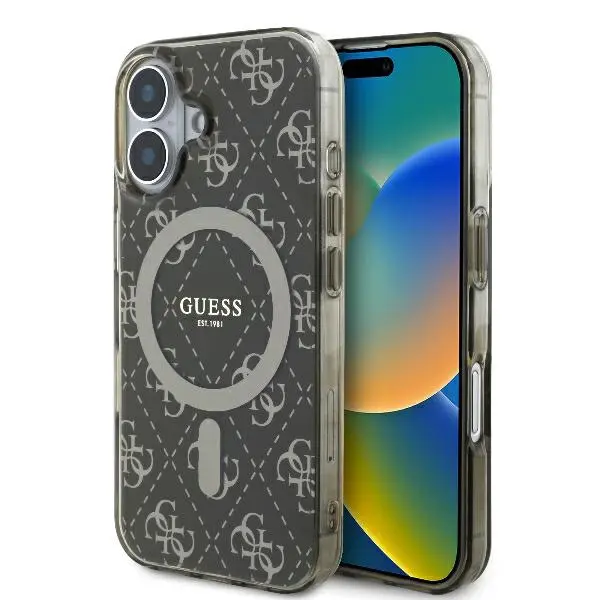 Husa MagSafe pentru Apple iPhone 16, Guess, IML 4G Background, Maro