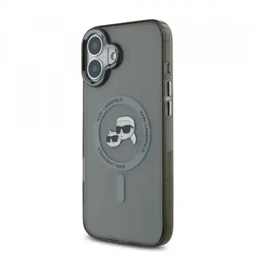 Husa MagSafe pentru Apple iPhone 16, Karl Lagerfeld, IML Metal Karl & Choupette's Heads, Neagra