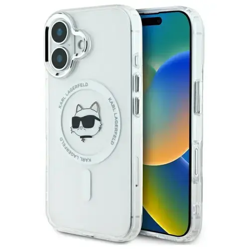 Husa MagSafe pentru Apple iPhone 16, Karl Lagerfeld, IML Metal Choupette's Head, Alba