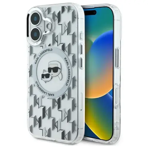 Husa MagSafe pentru Apple iPhone 16, Karl Lagerfeld, IML Monogram Karl & Choupette's Heads, Transparenta