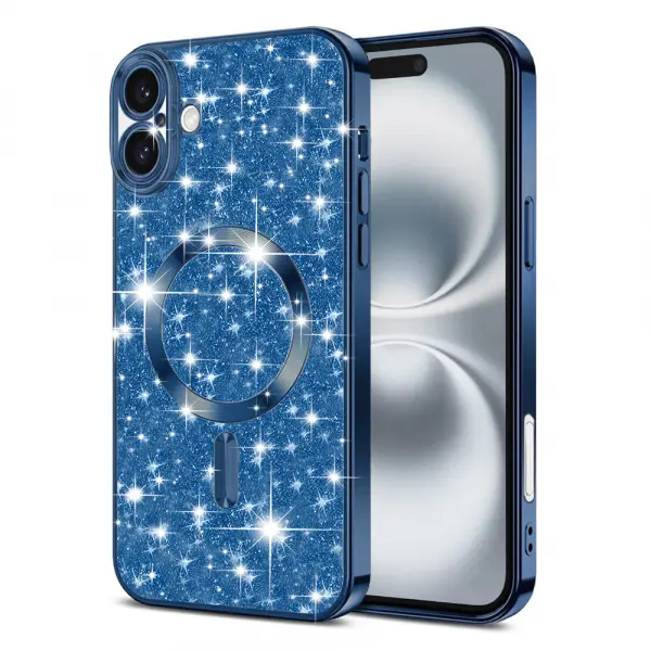 Husa MagSafe pentru Apple iPhone 16 Plus, Techsuit, Luxury Glitter, Albastra Inchis