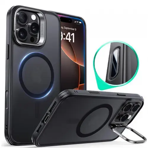 Husa MagSafe pentru Apple iPhone 16 Pro, ESR, Classic Hybrid Kickstand Slide, Neagra Satinata