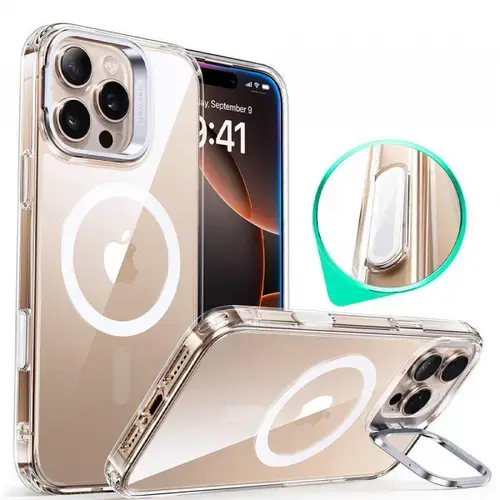 Husa MagSafe pentru Apple iPhone 16 Pro, ESR, Classic Hybrid Kickstand Slide, Transparenta
