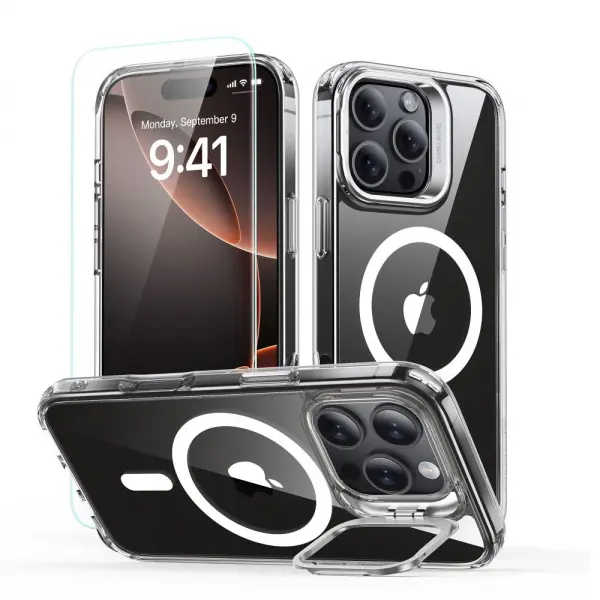 Husa MagSafe pentru Apple iPhone 16 Pro, ESR, Classic Hybrid Kickstand with Screen Protector, Transparenta