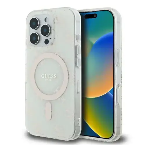 Husa MagSafe pentru Apple iPhone 16 Pro, Guess, IML 4G Background, Alba