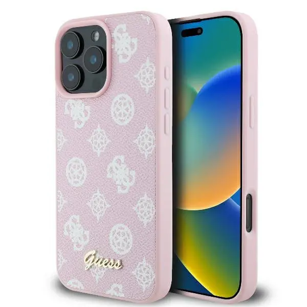Husa MagSafe pentru Apple iPhone 16 Pro, Guess, Peony Script, Roz