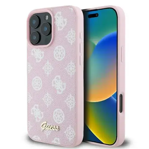 Husa MagSafe pentru Apple iPhone 16 Pro, Guess, Peony Script, Roz