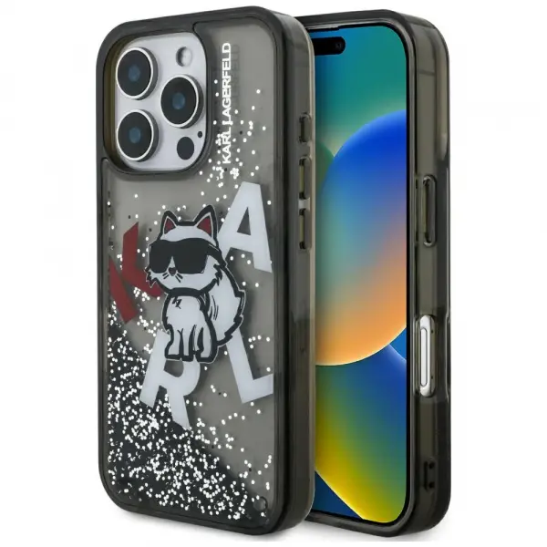 Husa MagSafe pentru Apple iPhone 16 Pro, Karl Lagerfeld, Liquid Glitter Choupette Logo, Neagra