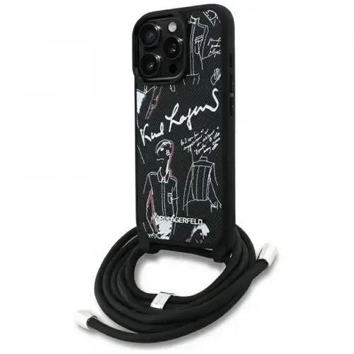 Husa MagSafe pentru Apple iPhone 16 Pro, Karl Lagerfeld, Saffiano Crossbody, Neagra