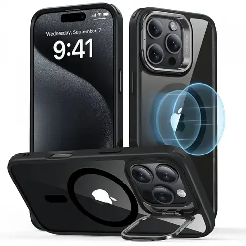 Husa MagSafe pentru Apple iPhone 16 Pro Max, ESR, Classic Hybrid Kickstand, Neagra Transparenta