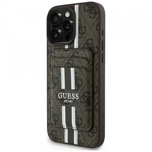 Husa MagSafe pentru Apple iPhone 16 Pro Max, Guess, Cardslot 4G Stripes , Maro