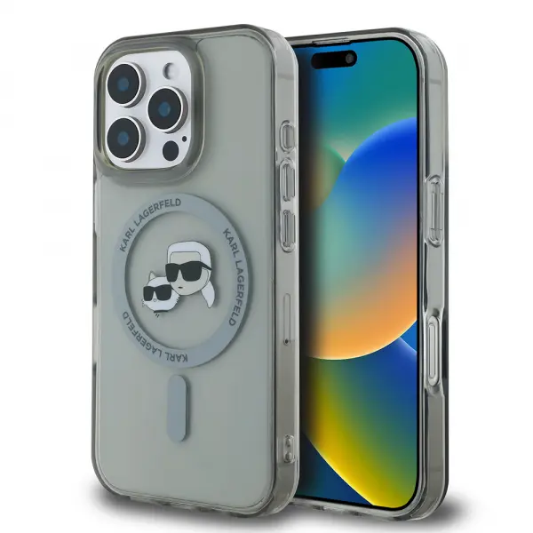 Husa MagSafe pentru Apple iPhone 16 Pro Max, Karl Lagerfeld, IML Metal Karl & Choupette's Heads, Neagra