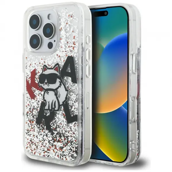 Husa MagSafe pentru Apple iPhone 16 Pro Max, Karl Lagerfeld, Liquid Glitter Choupette Logo, Transparenta