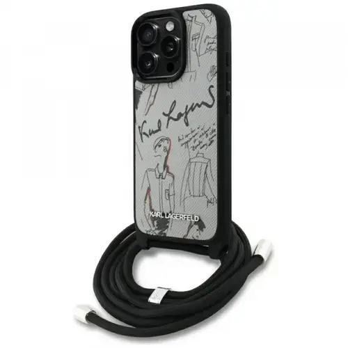 Husa MagSafe pentru Apple iPhone 16 Pro Max, Karl Lagerfeld, Saffiano Crossbody, Gri