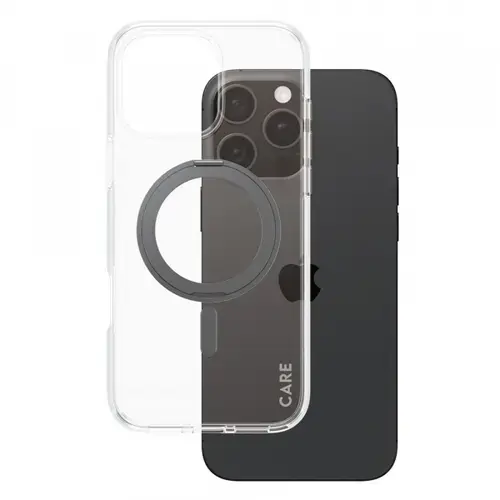 Husa MagSafe pentru Apple iPhone 16 Pro Max, PanzerGlass, Care Feature Kickstand, Transparenta Neagra