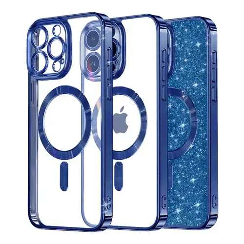 Husa MagSafe pentru Apple iPhone 16 Pro Max, Techsuit, Luxury Glitter, Albastra