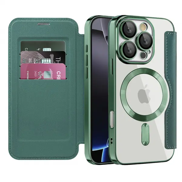 Husa MagSafe pentru Apple iPhone 16 Pro Max, Techsuit, SmartMag Book, Verde