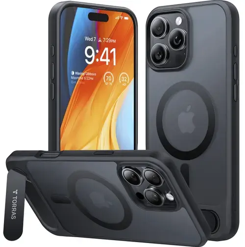 Husa MagSafe pentru Apple iPhone 16 Pro Max, Torras, Pstand, Neagra