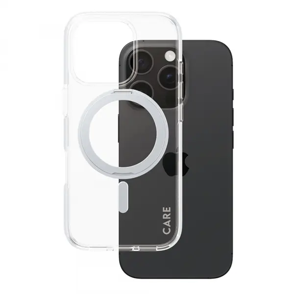 Husa MagSafe pentru Apple iPhone 16 Pro, PanzerGlass, Care Feature Kickstand, Transparenta Argintie