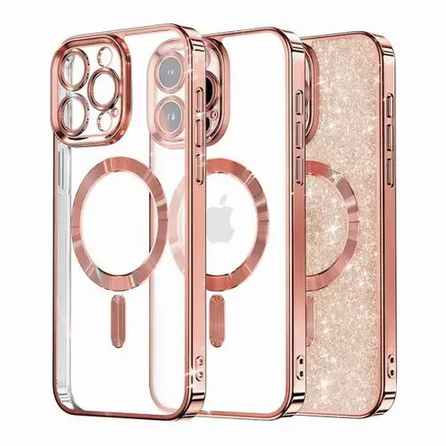 Husa MagSafe pentru Apple iPhone 16 Pro, Techsuit, Luxury Glitter, Roz Aurie
